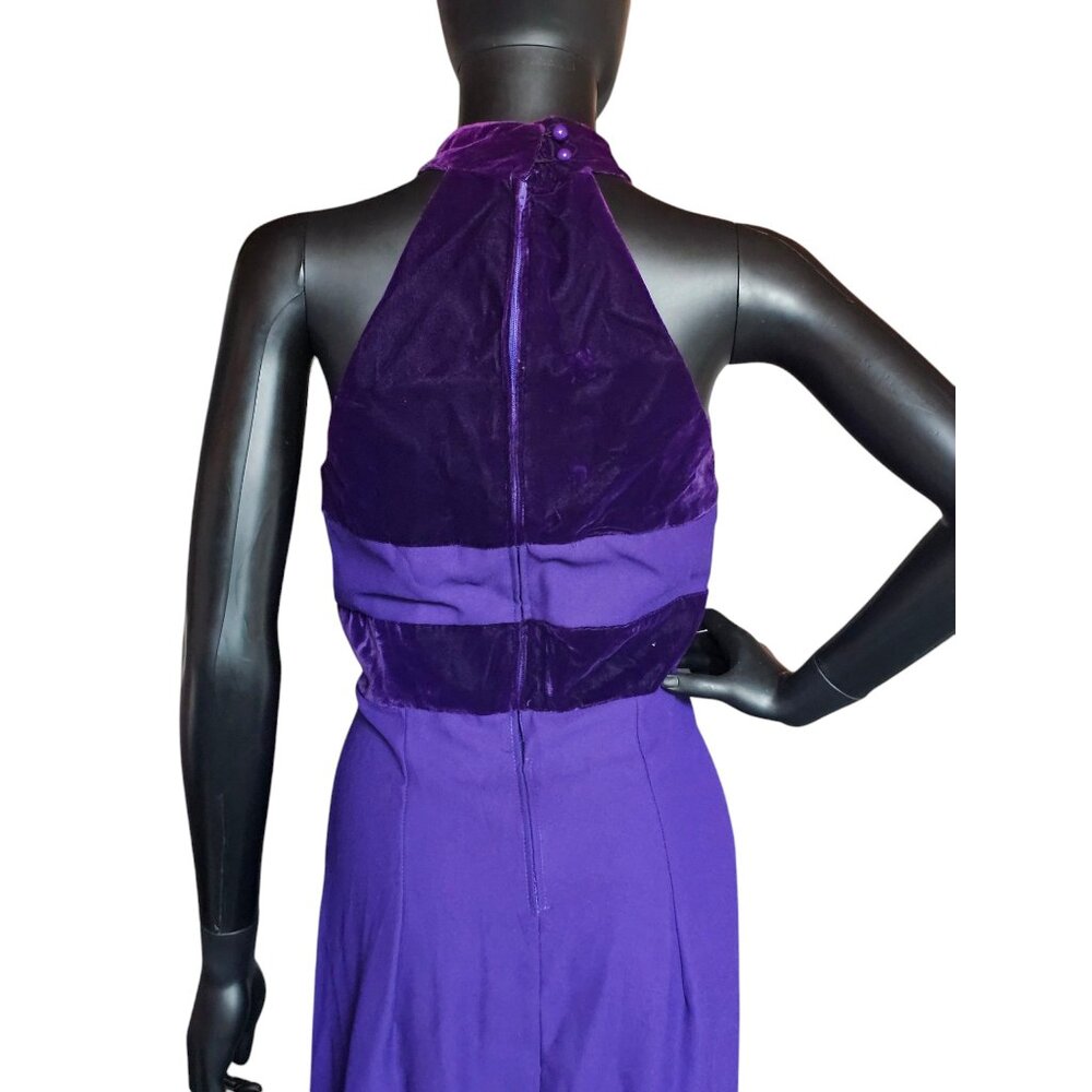 Vintage Purple Velvet/Crepe Halter Sheath - Onyx Nites - Picture 4 of 6